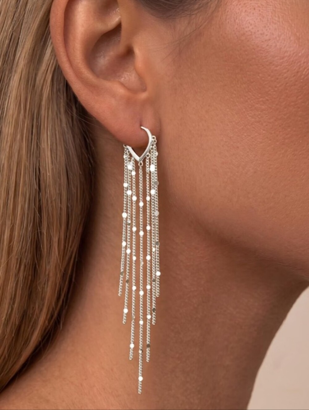 Elegant Silver Fringe Drop Earrings - Women Jewelry